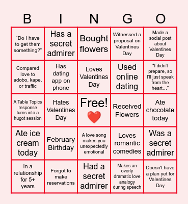 Speak from the Heart ❤️ Bingo Card Bingo Card