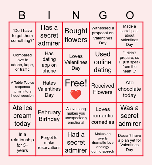 Speak from the Heart ❤️ Bingo Card Bingo Card