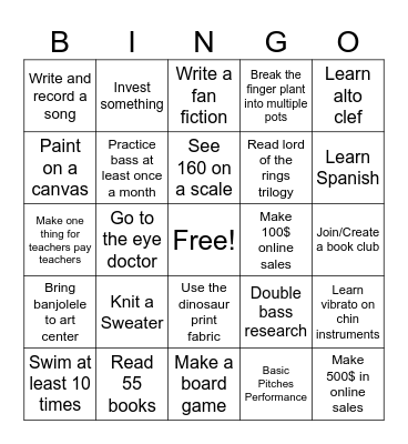 K New Years Goals! Bingo Card