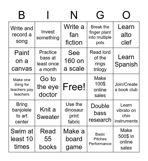 K New Years Goals! Bingo Card