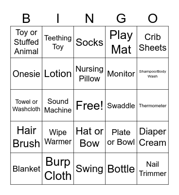 Baby Shower Bingo Card