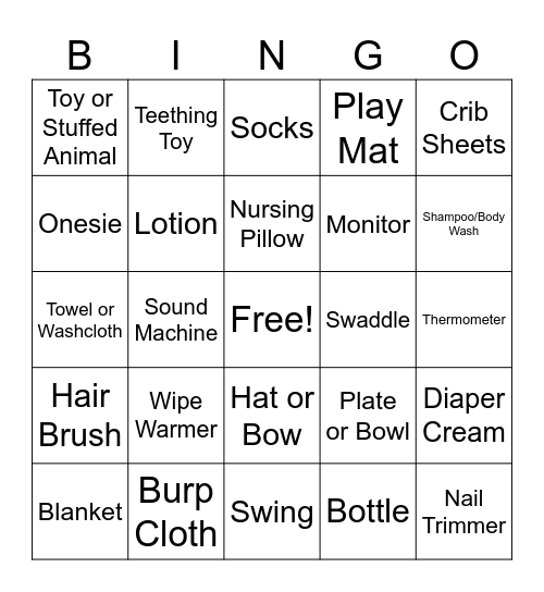 Baby Shower Bingo Card