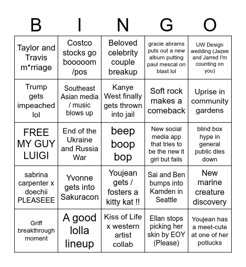Ellan's 2025 bing bang bong Bingo Card