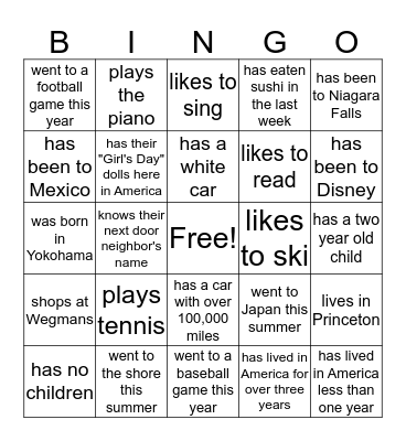 Untitled Bingo Card