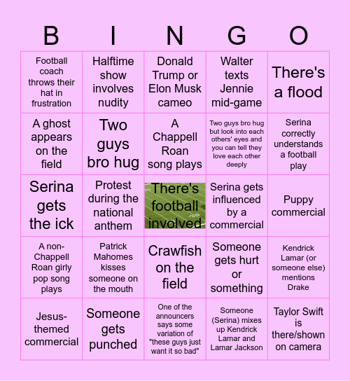 Super Bowl Shenanigans Bingo Card