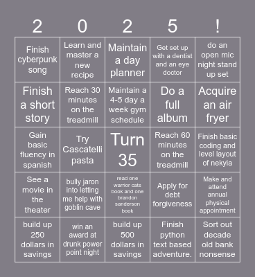 Snails New Years Bingo Card