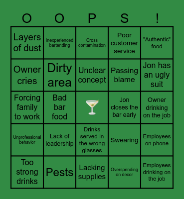 BAR RESCUE BINGO Card