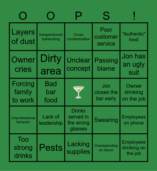 BAR RESCUE BINGO Card