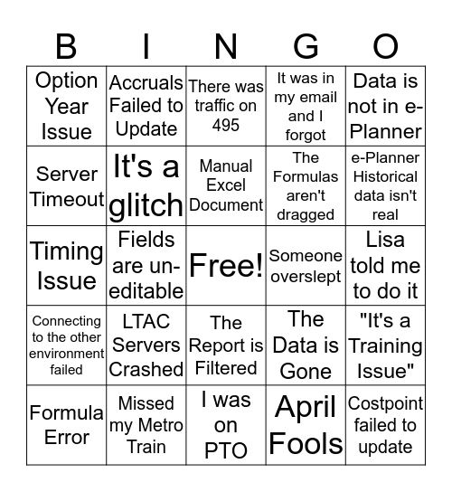 e-Planner Bingo Card
