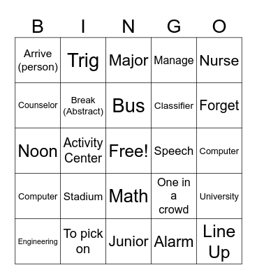 School Days (ASL) Bingo Card