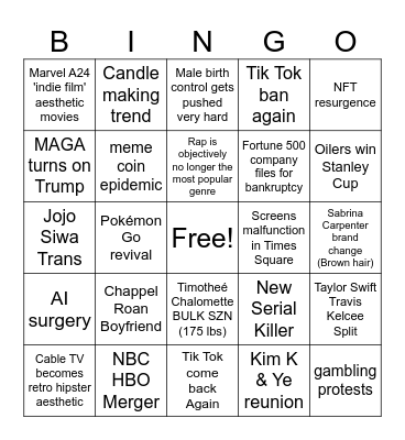 2025 Bingo Card Isabelle & Aiden Bingo Card