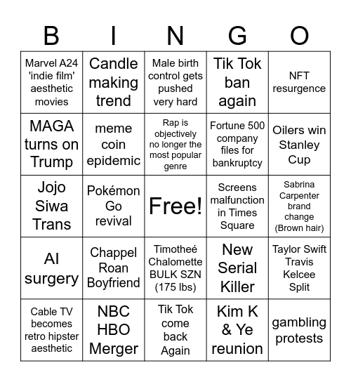 2025 Bingo Card Isabelle & Aiden Bingo Card
