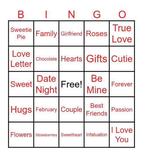 Valentine Bingo Card