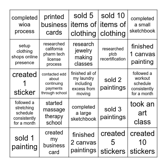 personal 2025 goals Bingo Card