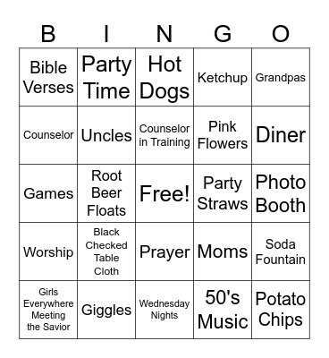 GEMS and GENTS Diner Bingo Card