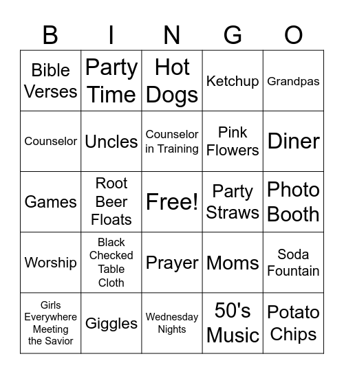 GEMS and GENTS Diner Bingo Card