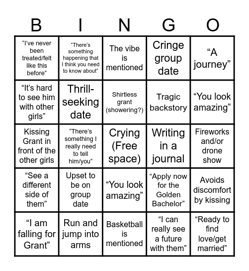 Grant Prize Bingo Card