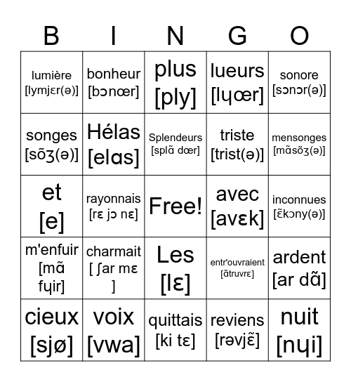 Après un Rêve Bingo Card