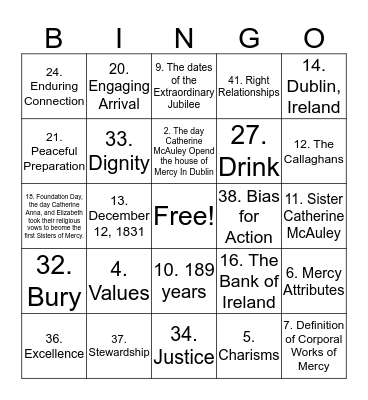 Mercy Day Bingo Card