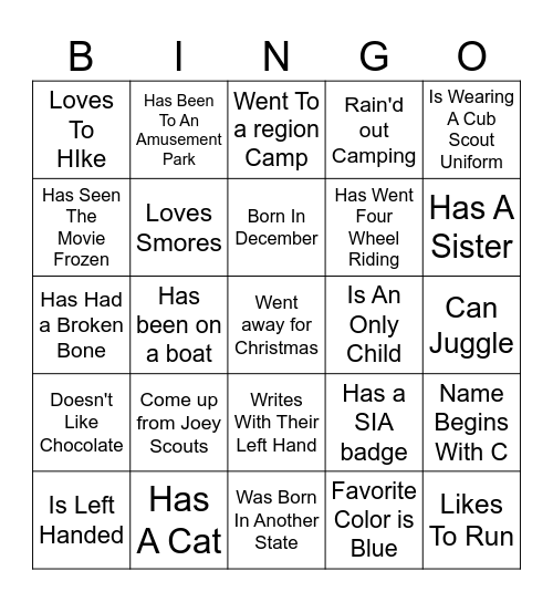 Boy Scout  People Bingo Card
