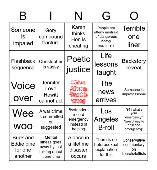 9-1-1 Bingo Card