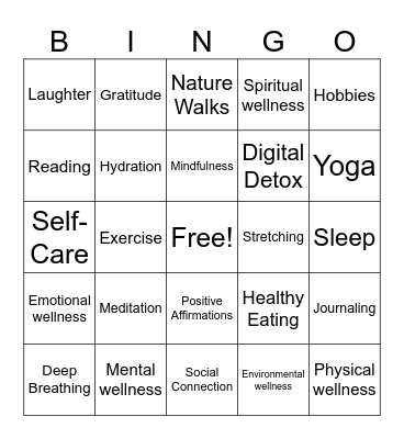 Wellness Wednesday Bingo Card