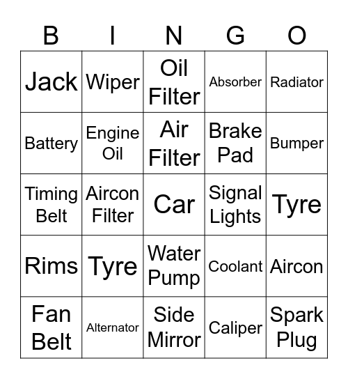 Servicing Bingo Card