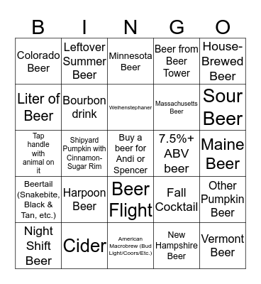 Fall Pub Crawl Beer-INGO Bingo Card