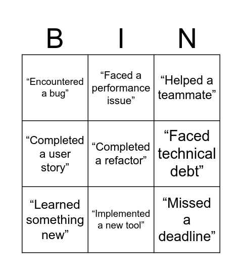 DK Sprint Retro Bingo Card