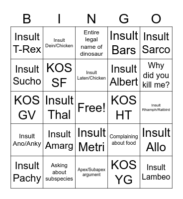 Path of Titans Bingo Card