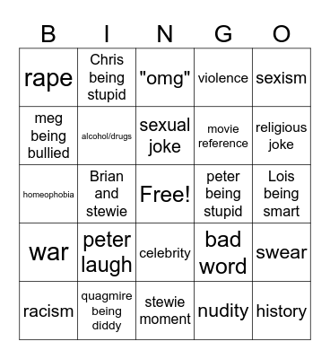 family guy Bingo Card