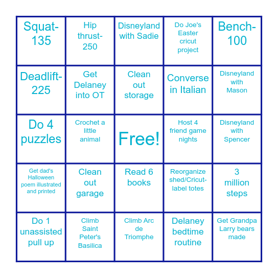 Liz's 2025 Goal Bingo!! Bingo Card
