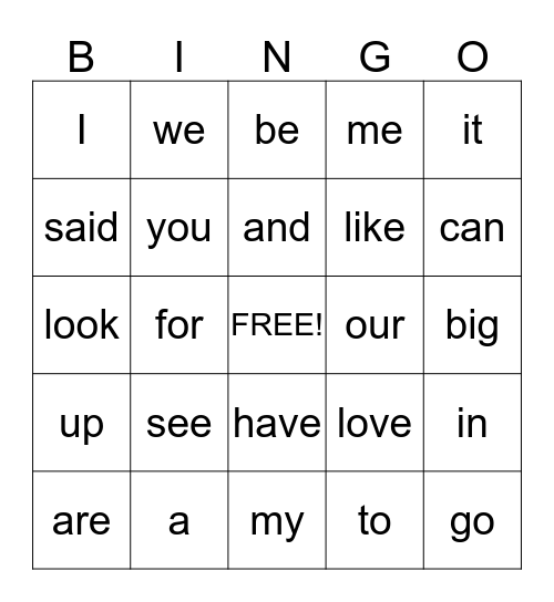 Snap Word Bingo! Bingo Card
