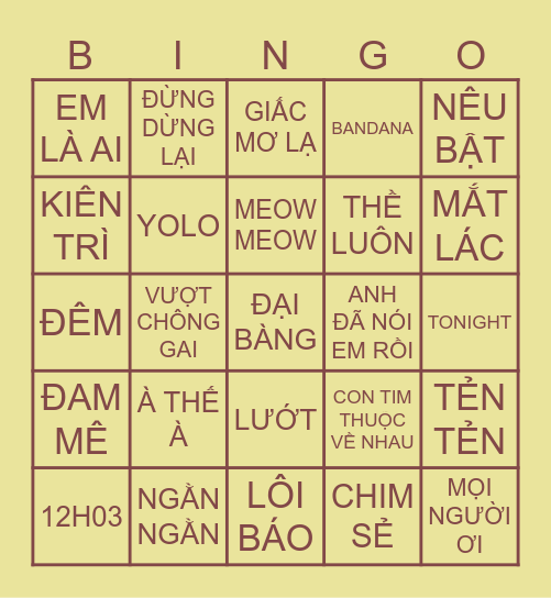 Seven Go Bingo Card