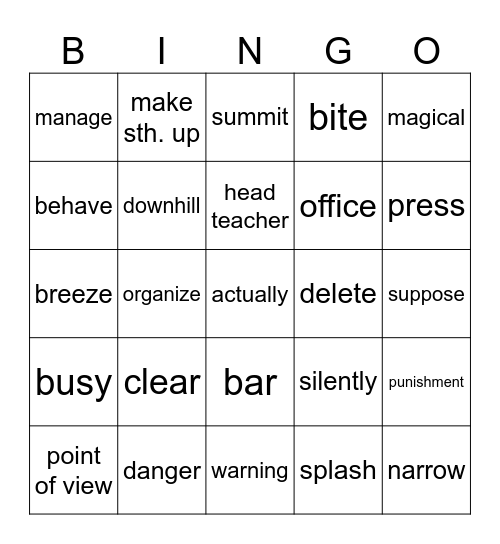 vocabulary Bingo Card
