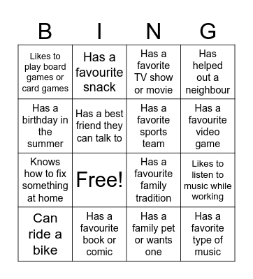 Getting to Know You Bingo Card