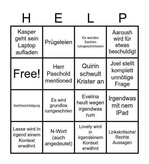 Klassen Bullshit Bingo Card