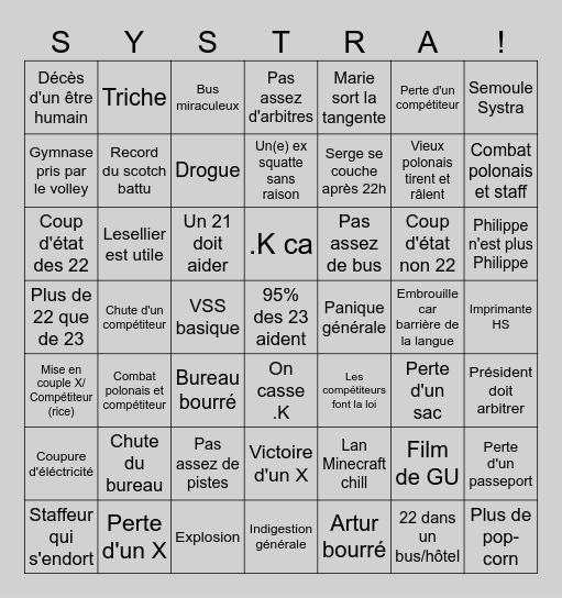 Bingo Systra Mythe 2025 ! Bingo Card