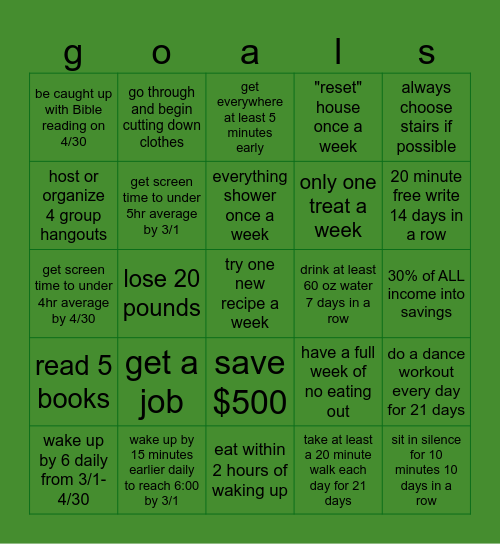 2/5 -  4/30 Bingo Card