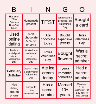 Virtual Valentine's Day Bingo Card
