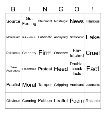 FAKE NEWS! Bingo Card