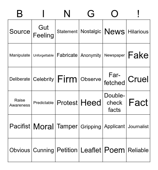 FAKE NEWS! Bingo Card