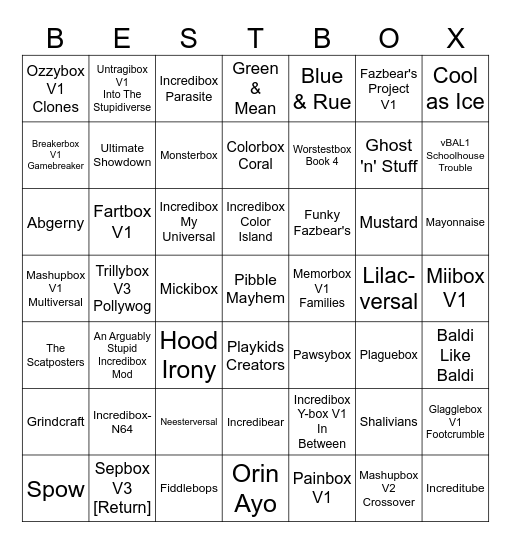 Incredibox Mods Bingo (No Sprunki) Bingo Card