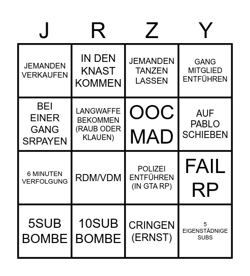 BINGO MITTWOCH Bingo Card