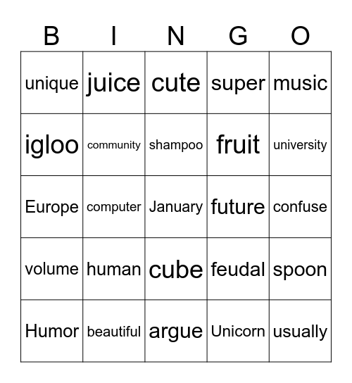 Untitled Bingo Card
