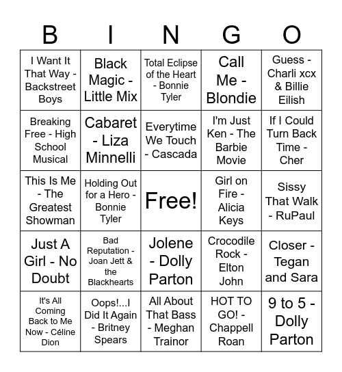Pride Musical Bingo #2 Bingo Card