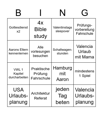 Februar Bingo Card