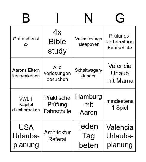 Februar Bingo Card