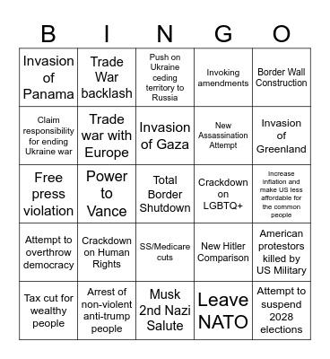 Trump Government Bingo Card