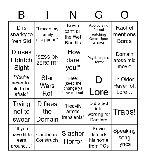 Wonderful World of Darklords: Home Alone Bingo Card